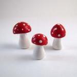 Tiny Red Trio of Toadstools..