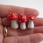 Tiny Red Trio of Toadstools..